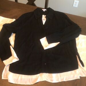 Reiss Black and nude Button-Up Faux layered Shirt NWT US10